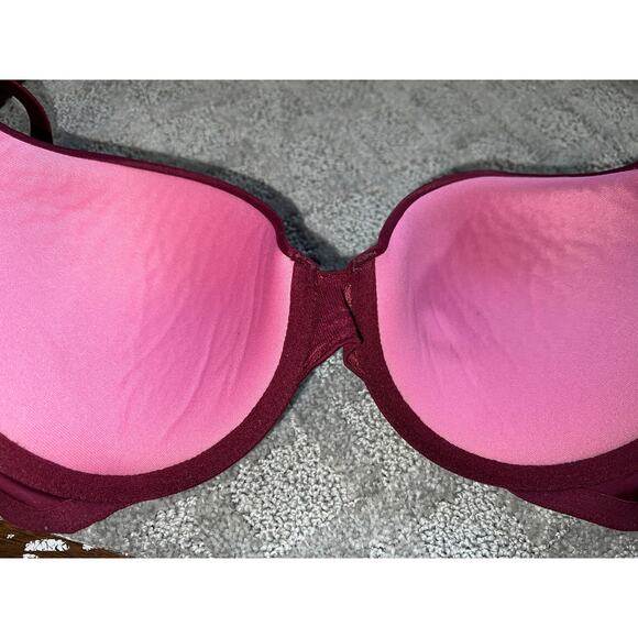36C Victoria's Secret Pink Bra Wear Everywhere T-Shirt Push Up Pads Burgundy - Picture 8 of 8